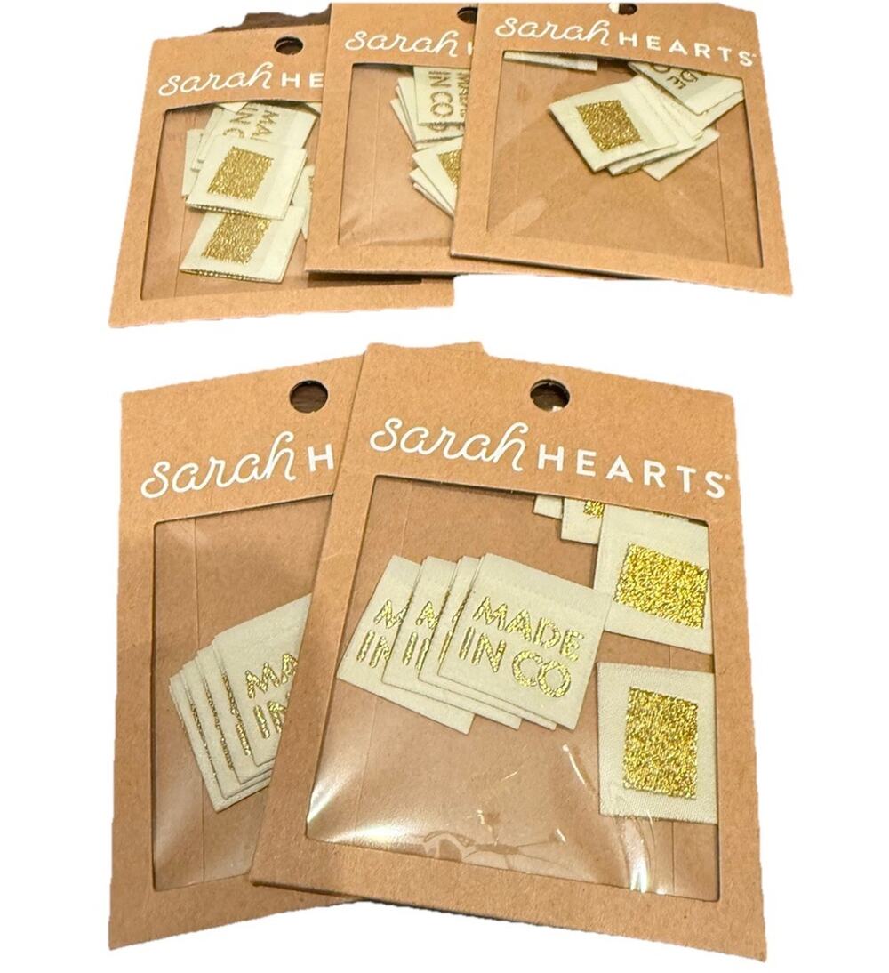 Made In CO Colorado Gold Sew Woven Clothing Label Tags Sarah Hearts 5 Packs 40